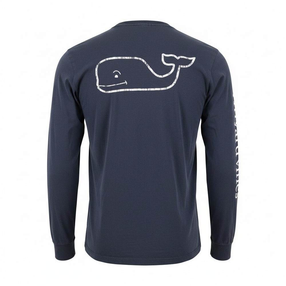 Vineyard Vines Mens Small Long Sleeve Pocket Tee Navy Blue Whale Logo Cotton